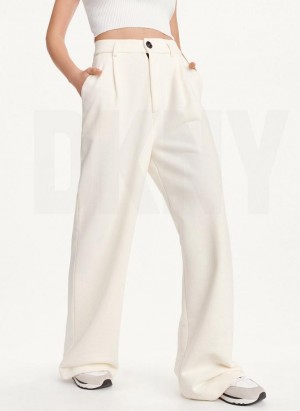 White DKNY French Terry Wide Leg Women's Pants | USA-D1514