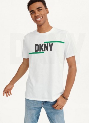 White DKNY Irregular Lines Men's T Shirts | USA-D0679