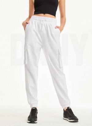 White DKNY Jersey Cargo Women's Joggers | USA-D0968