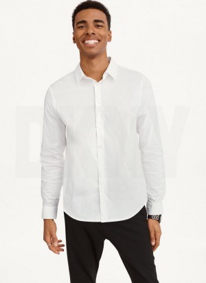 White DKNY Long Sleeve Button Down Men's Shirts | USA-D1928
