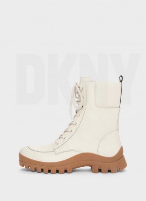 White DKNY Lug Sole Combat Shoes Boots | USA-D0685