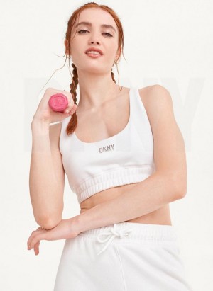 White DKNY Metallic Logo Bralette Women's Tank Tops | USA-D0495