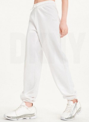 White DKNY Metallic Logo Women's Joggers | USA-D1161