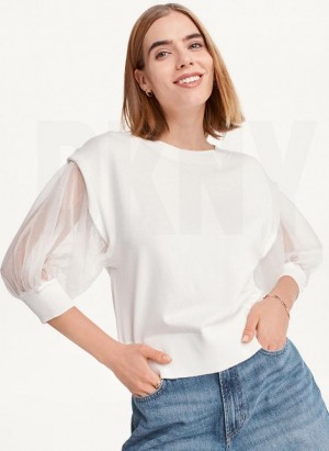 White DKNY Mixed Media Women's Sweaters | USA-D0298