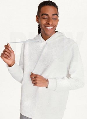 White DKNY Novelty Quilted Texture Men's Hoodies | USA-D0252