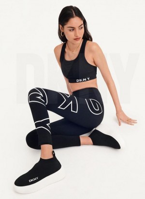 White DKNY Outline Logo Women's Leggings | USA-D1358
