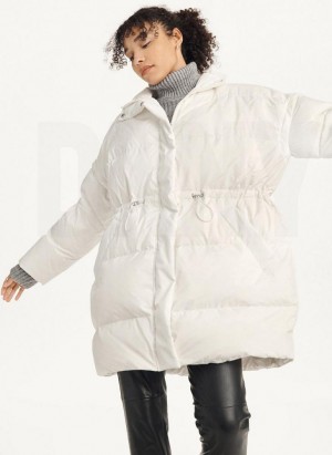 White DKNY Oversized Puffer With Zip Sleeves Women's Coats | USA-D0624