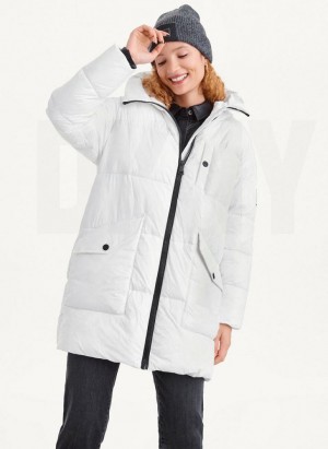 White DKNY Oversized Token Logo Puffer Women's Coats | USA-D1408