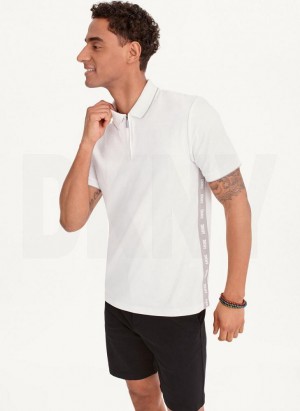 White DKNY Quarter Zip Sport Men's Polo Shirts | USA-D1661