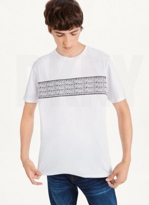 White DKNY Repeated Cross Chest Men's T Shirts | USA-D1970