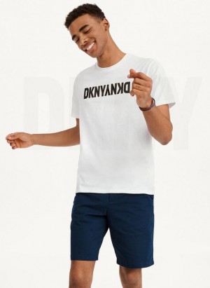 White DKNY Reverse Men's T Shirts | USA-D0712