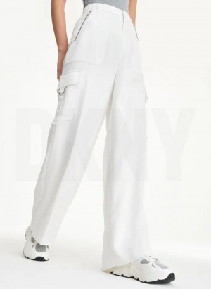 White DKNY Satin Cargo Women's Pants | USA-D0592