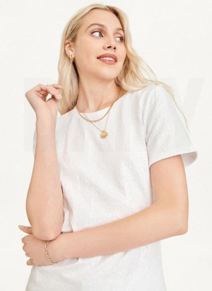 White DKNY Sequined Women's T Shirts | USA-D1930