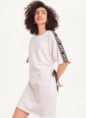 White DKNY Short Sleeve Cotton French Terry Women's Dresses | USA-D1389