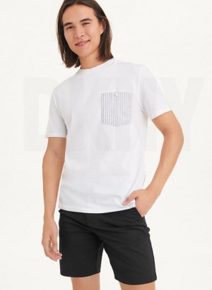 White DKNY Short Sleeve Crew Contrast Pocket Men's T Shirts | USA-D1414