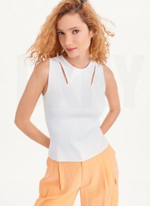 White DKNY Shoulder Cut Out Tank Women's Sweaters | USA-D1190
