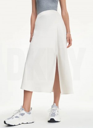 White DKNY Silky Satin Slip With Slit Women's Skirts | USA-D0450