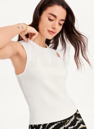 White DKNY Sleeveless Crewneck Crop Women's Sweaters | USA-D0440