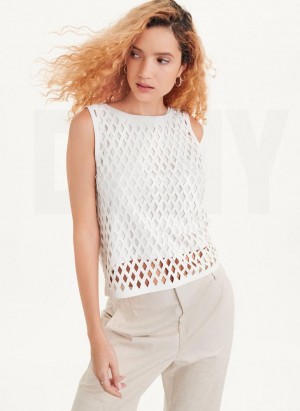 White DKNY Sleeveless Perforated Women's Tank Tops | USA-D1922