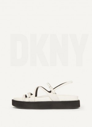 White DKNY Strappy Flat Form Shoes Sandals | USA-D1569