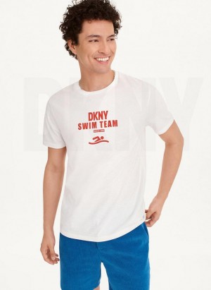 White DKNY Swim Team Men's T Shirts | USA-D1045