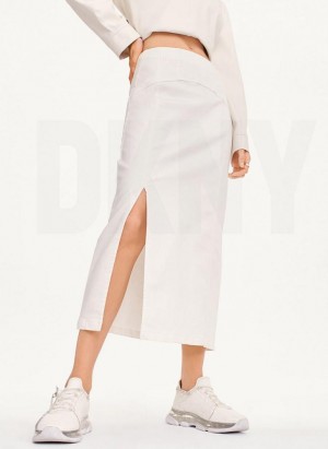 White DKNY Terry Denim Women's Skirts | USA-D0950