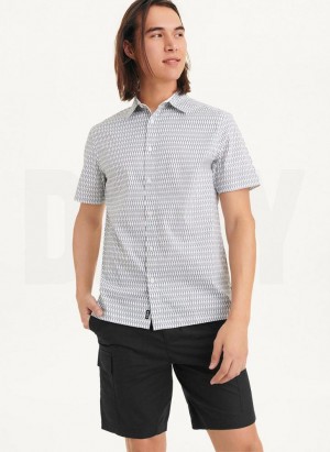 White DKNY Textured Diamond Men's Shirts | USA-D0607