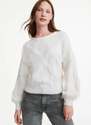 White DKNY Textured Women's Sweaters | USA-D1219