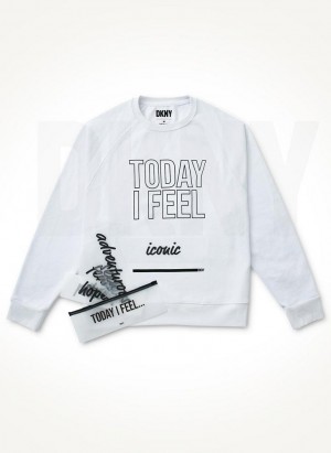 White DKNY Today I Feel Men's Sweatshirts | USA-D0142