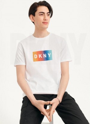 White DKNY Tropical Ombre Men's T Shirts | USA-D0575