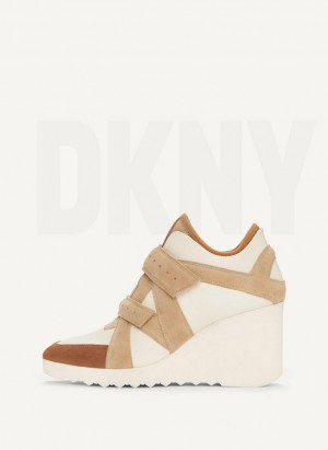 White DKNY Velcro Wedge Shoes Sneakers | USA-D1763