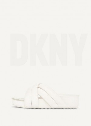 White DKNY Vienna Puffy Strap Shoes Slides | USA-D0825