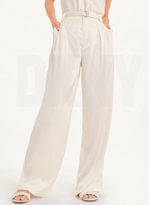 White DKNY Wide Leg Women's Pants | USA-D1092