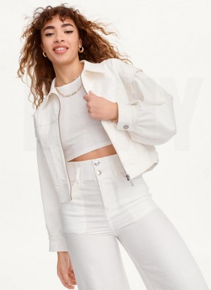 White DKNY Zip Front Flange Denim Women's Jackets | USA-D0600