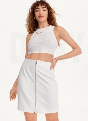 White DKNY Zip Front Midi Women's Skirts | USA-D1065