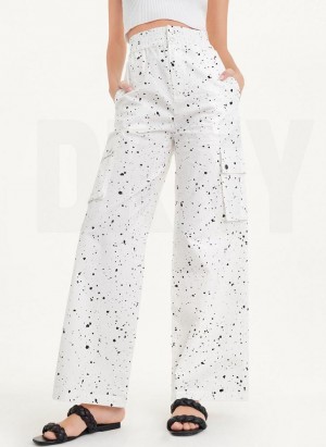 White Multicolor DKNY Splatter Print Women's Pants | USA-D1207