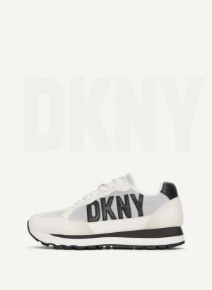White / Black DKNY Exploded Logo Retro Shoes Sneakers | USA-D1405