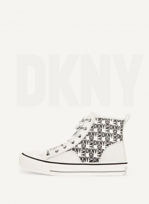 White / Black DKNY High Top Logo Shoes Sneakers | USA-D1796