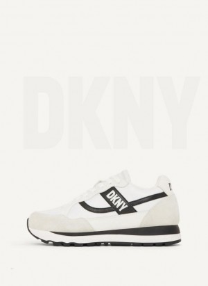 White / Black DKNY Logo Retro Shoes Sneakers | USA-D0195