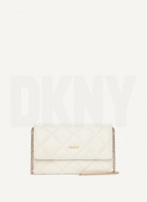White / Gold DKNY Quilted Wallet On A Chain Bags Crossbody Bags | USA-D0770