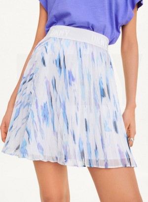 White / Multicolor DKNY Pull On Prnt Chiffon Women's Skirts | USA-D1937