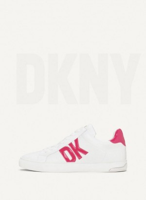 White / Pink DKNY Abeni Lace Up Shoes Sneakers | USA-D0398