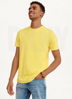 Yellow DKNY Cotton Poly Pique Men's T Shirts | USA-D0986