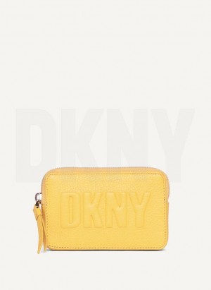 Yellow DKNY Keyfob Cardcase Raised Logo Bags Wallets | USA-D1407