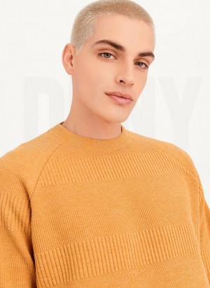 Yellow DKNY Mixed Texture Crewneck Men's Sweaters | USA-D0815