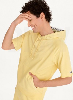 Yellow DKNY Short Sleeve Pigment Dye Men's Hoodies | USA-D0128