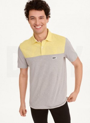Yellow DKNY Slub Jersey Colorblock Men's Polo Shirts | USA-D0771