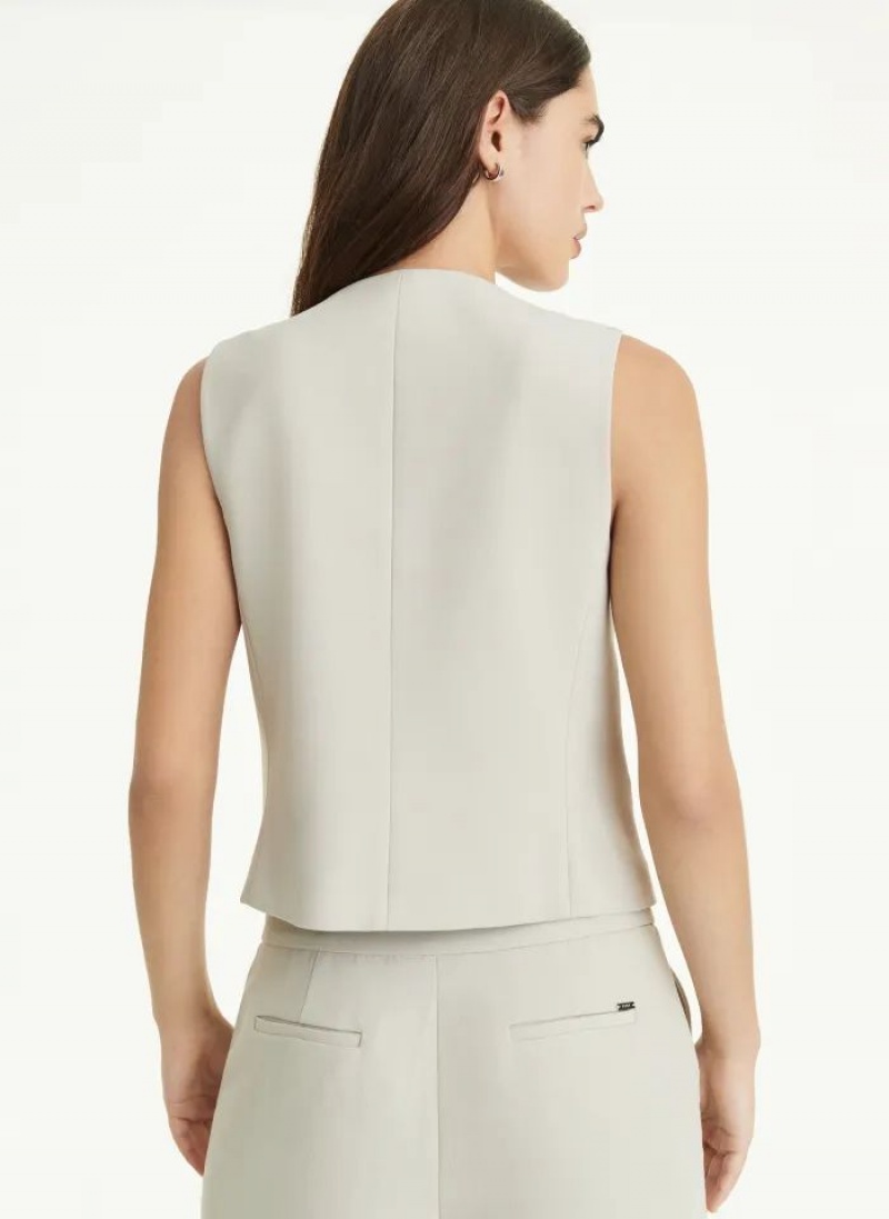 Beige DKNY Besom Pocket Vest Women's Jackets | USA-D1549