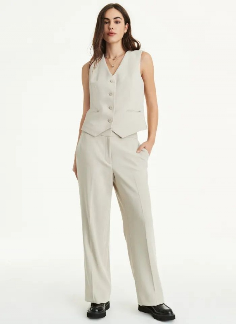 Beige DKNY Besom Pocket Vest Women's Jackets | USA-D1549