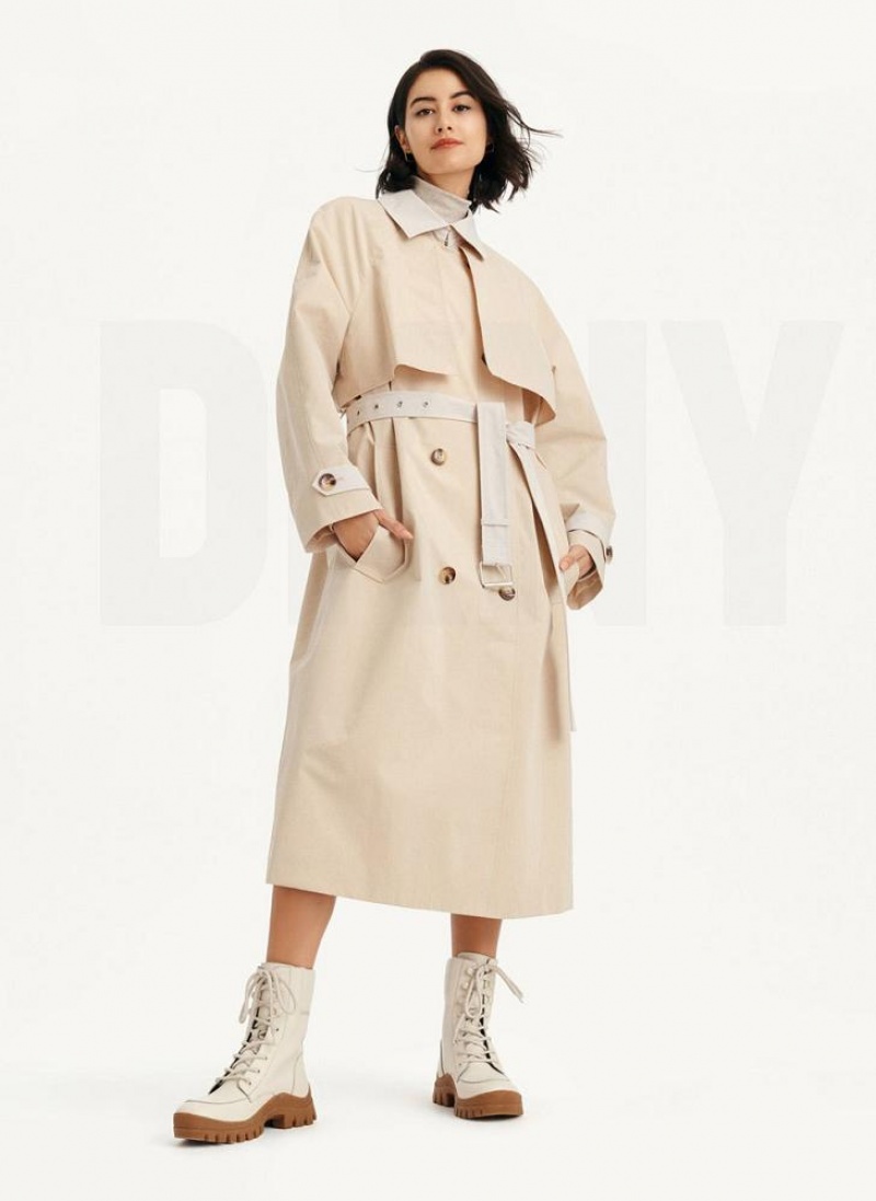 Beige DKNY Colorblocked Crinkle Trench Women's Jackets | USA-D1208